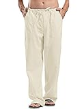 JINIDU Männer Cotton Yoga Beach Coole Lange Hosen Stretchy Drawstring Taillenhose, 1- Leichtes Khaki, M