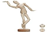 Relaxdays Gliederpuppe aus Holz, zeichnen, basteln, bewegliche Modellpuppe, Künstler, mit Ständer, 21,5 cm hoch, natur