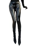 inhzoy Damen Wetlook Leggings Tights Lackhose Lederimitat Hose High Waist Glanz Lederpants Erotik Unterwäsche Clubwear A_Schwarz 3XL