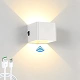 5W LED Innen Wandlampe mit Bewegungsmelder Akku Aufladbar Wandleuchte mit Schalter Treppenlicht USB Wiederaufladbar Warmweiß kabellos Schlafzimmer Magnetisch up und down light Flurlampe,Weiß