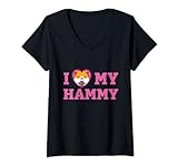 Damen Hamster I Love My Hammy I Hamsterliebhaber Nager T-Shirt mit V-Ausschnitt