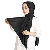 PHOGARY Hijab, Kopftuch Damen Hijab Muslimisch Kopftüchern Schal aus weichem Chiffon, mit Bänder, leicht, rutschfest für jede Saison Kopftüchern -schwarz