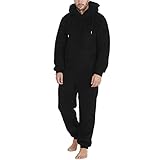 Bauzuoyo Herren Paar Jumpsuit Kuschelig Lustig Lang Pyjama Winter Warm Plüsch Overall Schlafoveralls mit Reißverschluss Teddy Fleece Einteiler Onesie Schlafanzug Einfarbig Weich Loungew