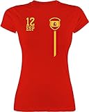 Fussball WM 2022 Fanartikel - 12. Mann Spanien Fan-Shirt EM - S - Rot - Spanien Tshirt Damen - L191 - Tailliertes Tshirt für Damen und Frauen T-Shirt
