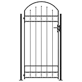 vidaXL Zauntor Gewölbte Spitze 2 Pfosten Gartentor Metalltor Hoftor Tor Pforte Gartenpforte Gartentür Zauntür Tür Einzeltor 105x204cm Schw