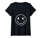 Damen Winking Smiley Gesicht Emoticon Secret Wink Smiley Gesicht T-Shirt mit V-Ausschnitt
