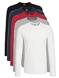 Lower East 5er Pack Herren Langarm-Shirts mit Rundhalsausschnitt aus 100% Baumwolle, Mehrfarbig (Schwarz/Weiß/Navy/Grau/Rot), M