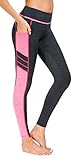 Flatik Damen Netzoberfläche Sport Gym Yoga Laufen Fitness Leggings Hose, Grau Pink(long Hosen), M