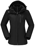 Ambayz Damen Skijacke 3-in-1 Wanderjacke mit Fleece wasserdichte atmungsaktive Funktionsjacke Winterjacke winddichte Outdoorjacke mit abnehmbarer Kapuze für Wintersport (Schwarz, L)