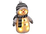 Gravidus niedlicher LED Deko Schneemann beleuchtete Dekofigur mit Schal, Mütze und Handschuhe ca. 33 cm Hoch, Weihnachtsdekoration für den Innenbereich - Ideal zum Verschenken, Weiß, Grau, Beige
