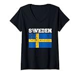 Damen Schweden Flagge Schwedische Flagge T-Shirt mit V-Ausschnitt