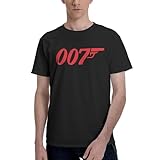 James Baumwolle Bond T Shirt Herren 007 Schwarz T-Shirt Langarm für Männer Tshirt Rundhals Sommer Casual Merch Clothes for Men L