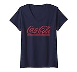 Damen Coca-Cola Distressed Cursive Logo T-Shirt mit V-Ausschnitt