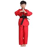 SXSHUN Karateanzug Kinder Judoanzug Mädchen Jungen Kampfsportanzug mit Schwarzem Gürtel Professionelle Taekwondo Anzug für Anfänger, Rot, 104-110