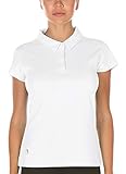 icyzone Damen Poloshirt Atmungsaktiv Fitness Sport Kurzarm Shirt (L, Weiß)
