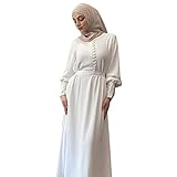 Frauen Casual Solid Muslim Kleid Abaya Islamischen Arab Kaftan Kleid Langarm Muslim Robe Weich Frauen Kleid (Weiß, S)