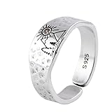 KnBoB 925 Silber Ring für Damen, Sonnen Baum Berg Eheringe Hochzeit Größe Verstellbar