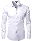 PARKLEES Herren Tailliert Freizeit Langarm Hemd Businesshemd für Hochzeit Business Weiß L