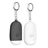 2 Stücke Persönlicher Alarm,Taschenalarm für Frauen USB Wiederaufladbar 130 db Sirene Panikalarm mit Taschenlampe Schlüsselanhänger(Schwar&zweiß)