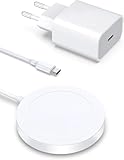 Mag-Safe Ladegerät Wireless Charger für iPhone: Magnet Ladestation Induktive kabellos Ladepad Kompatibel mit iPhone 16 15 14 13 12 und Air-Pods 3 2 Pro mit 20W Schnelles Adap