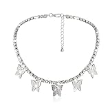 Edary Retro Schmetterling Kristall Kette Halskette mit Funkelndes Schmetterlingsketten Bling Hip Hop Schlüsselbein Schmuck für Damen und Mädchen
