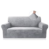 TAOCOCO Sofabezug Samt Sofa Überwürfe Sofa Überwürfe Elastische Stretch Spandex Couchbezug Sofahusse für Wohnzimmer Hund Haustier (Hellgrau, 2 Sitzer)