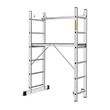 DRABEST 3-in-1 Alu-Leiter – Stehleiter, Anlegeleiter & Gerüst – 2x6 Sprossen – Arbeitshöhe bis 2,97 m – Plattform 46x161x14 cm – Belastbar bis 150 kg