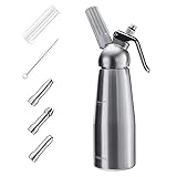 Navaris Sahnespender 500 ml mit 3 Edelstahl Tüllen - für heiße und kalte Cremes Schlagsahne Soßen - 0,5l Sahnebereiter Sahne Spender aus Aluminium