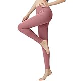 OUAPPA Sporthose Damen Lange Blickdicht Yoga Hosen Training Laufende Einfarbig Leggings Hohe Taille Bequeme Atmungsaktiv Seamless Jogginghose Elastische Slim Fit Sweatpants(C Rosa,XXL)