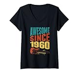 Damen Retro Awesome Since 1960 Limited Edition Gitarristen-Geburtstag T-Shirt mit V-Ausschnitt