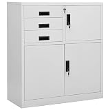 Aktenschrank aus Metall mit Schloss Bürospind mit Türen und Schubladen Werkzeugschrank zur Aufbewahrung in Haus Garage Grau Sichere Aufbewahrungslösung für Büro oder Z