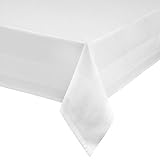 TextilDepot24 Damast Tischdecke weiß mit Atlaskante bei 95°C waschbar 130 x 250 cm 100% Baumwolle