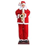 JHKGY 70,8 Zoll Hoch Riesiger Elektrischer Weihnachtsmann,Saxophon Musik Weihnachtsmann Spielzeug,Singend Tanzender Weihnachtsmann,Lebensgroße Weihnachtsferien Indoor Home Decor