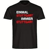 VIMAVERTRIEB® Herren T-Shirt Stuttgart - Einmal Immer - Druck: rot/weiß - Männer Shirt Fußball Fanartikel Fanshop - Größe: S schwarz