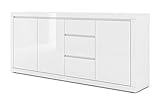 BIM Furniture Kommode Bello Bianco IV 195 cm Sideboard Highboard Schrank Weiss mat/Weiss Hochglanz DREI Regal, DREI Schubladen Italienische