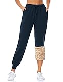 MOVE BEYOND Damen Warme Sherpa-Innenfutter Sweathose mit 2 Taschen Lounge Pants mit Kordelzug Trainieren Yoga-Hose, Blau, Plüschhose, M