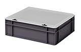 Design Eurobox Stapelbox Lagerbehälter Kunststoffbox in 5 Farben und 16 Größen mit transparentem Deckel (matt) (grau, 40x30x13 cm)