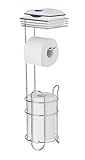 WENKO Stand WC-Garnitur Toilettenpapierhalter stehend mit Ablage & Ersatzrollenhalter, verchromtes Metall, Silber