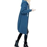 Yowablo Hoodies Sweatshirt Frauen Warm Zipper Open Long Coat Jacke Tops Outwear (M,blau)