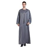 Lazzboy Muslimische Arabische Mittlere Einfarbige Stehkragenrobe Für Herren Islamische Kleidung Gebetskleidung Männer Stehen Hals Langärmelige Saudi Arabische Dubai Robe M-3XL (Grau,3XL)