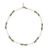 Qaziuy Surfer Kette Herren,Surfer Halskette mit Kokosnuss Perlen Handmade Handmade Muschelkette Strand Schmuck Sommer Kette Holz (Weiß)