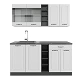 Vicco Küchenzeile Einbauküche Küchenschränke R-Line Landhaus Küchenmöbel (Anthrazit-Weiß, Single 180 cm)