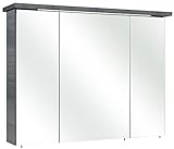 Pelipal Badezimmer-Spiegelschrank Quickset 328 in Graphit Struktur quer Nachbildung mit LED-Beleuchtung, 75 cm breit | Badschrank mit Spiegel, 3 Türen und 6 Einlegeböden