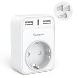 Reiseadapter USA Adapter Amerika Deutschland Stecker mit 2USB 1USB C (3A), 4-in-1 Steckdosenadapter Reisestecker Stromadapter für USA Kanada Thailand Mexiko Wand Ladegerät L