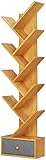 VIAGDO Bücherregal Bambus Standregal, mit 8 Ebenen und Vliesstoff-Schubladen, CD/Filme/Bücher-Regal, Holzregal, in Baumform, für Wohnzimmer, Arbeitszimmer, Büroregal, Natur, 38 x 20 x 150 cm