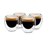 GLASWERK Design Espressotassen Set (4 x 80ml) - Espressogläser doppelwandig 80ml - doppelwandig Gläser aus Borosilikatglas - spülmaschinenfestes Espresso Gläser Set - Espressotassen Glas Tasse