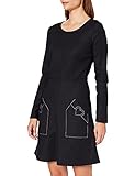 Love Moschino Damen Flared Long Sleeved Stitched Seams,Patch Pockets with Customized Heart Casual Dress, Black, DE 40(IT 44)
