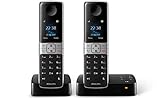 Philips Schnurlostelefon mit Anrufbeantworter D6352B/38 DECT - 2 Mobilteile mit Lautsprecher für einfaches Telefonieren über die Freisprecheinrichtung - Bis zu 18 Stunden Gesprächszeit - Schwarz