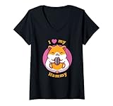 Damen Hamster I Love My Hammy I Hamsterliebhaber Nager T-Shirt mit V-Ausschnitt