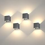 K-Bright 4 Pack 12W LED Wandleuchten, Einstellbares Lichtstrahldesign, IP 65 Außenwandleuchten, Warmweiß, für Balkon, Gehweg, Wohnzimmer, Flur, Schlafzimmer, Dunkelgrau